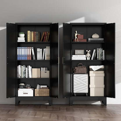 COFaR Black Farmhouse Storage Kitchen Pantry Cabinet with 2 Barn Door, 3 Adjustable Shelves and Legs, for Cupboard/Dining Room/Bathroom/Living Room/Office/Laundry Room (Black, 61" Farmhouse)