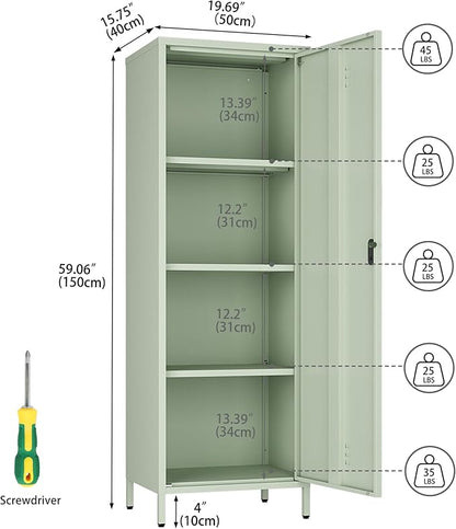 Steehoom Metal Storage Cabinet for Employees, Tall Metal Locker Lockable Locker Cabinet Pantry Cabinet with 3 Adjustable Shelves for School, Office, Garage (Green, H59.06'')