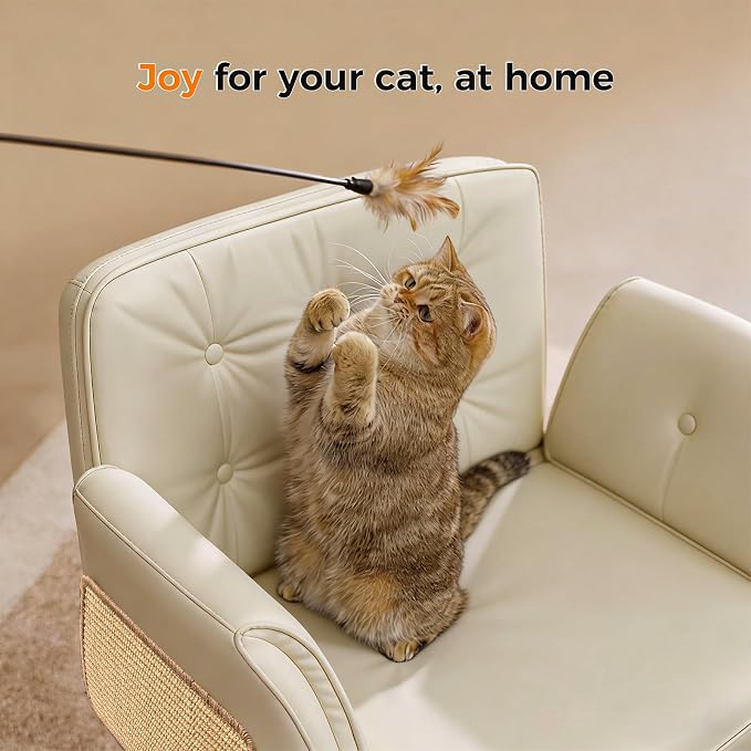 amseatec Criss Cross Chair with Natural Sisal Cat Scratch Pad, 5-Gear Adjustable Armrests, 360° Silent Casters,pet-Friendly Office, Gaming, Leisure, and Make up Vantiy Desk Chair(Cream)