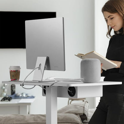 AVLT 44" Height Adjustable Foot Pedal Rolling Desk with Shelf White | 3 ft 8 inches - Pneumatic Laptop Standing Desk Cart - Mobile Laptop Cart Computer Projector Cart with Brake Casters