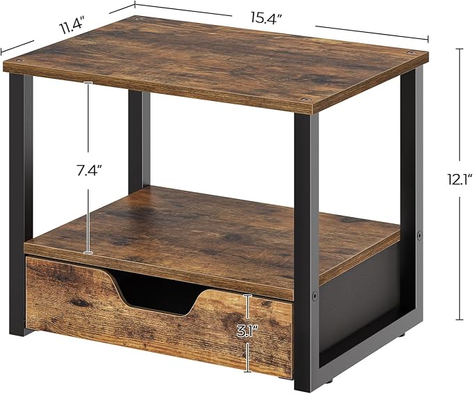 YATINEY Desktop Printer Stand, 2-Tier Printer Table with Non-Woven Drawer, Multi-Purpose Desk Organizer for Home Office, Under Desk Open Organizer Shelf, Rustic Brown PS01BR