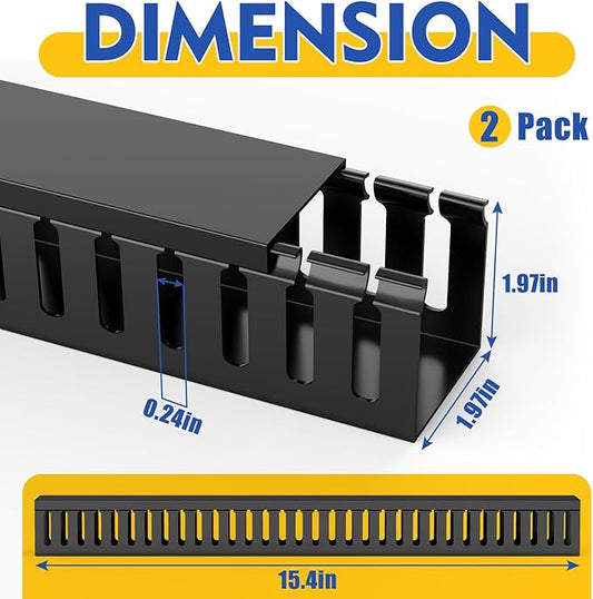 Open Slot Wiring Raceway Cable Duct, 30.8in Cable Management Channel Cord,Desk Wire Channel, Under Desk Cable Management to Hide Cables, Wires for Computers (Black, 1.97" Hx1.97 W, 15.4''L(2 Pc))