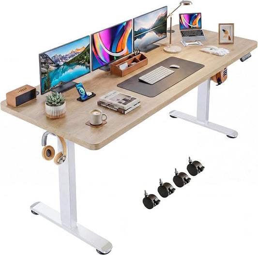 Electric Standing Desk 70 x 27 Inches Adjustable Height Sit Stand Up Desk for Home Office Computer Desk Memory Preset with Wheels, Oak