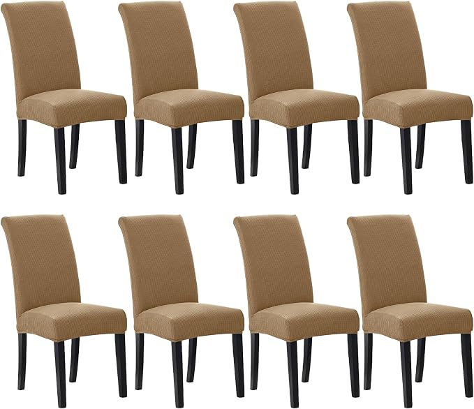 Stretch Chair Covers for Dining Room Set of 8, Removable Washable Dining Room Chair Covers, Dining Chair Slipcovers Seat Protector, Great Decor for Home and Banquet (Tan, 8 Pack)