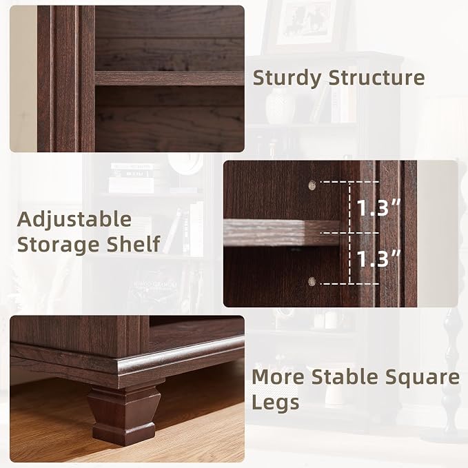 SAVOR LIFE 70" Tall Walnut Bookshelf,5 Tier Wooden Book Shelf with Adjustable Shelves & Wood Legs,Free Standing Farmhouse Bookcase with Open Display Storage,Vintage Bookshelves for Classroom, 3PCS