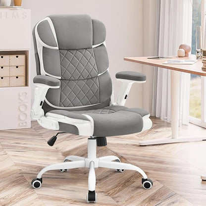 SEATZONE Office Chair Linen Fabric Ergonomic Executive Computer Desk Chairs Small Cute Rolling Task Chairs for Teens&Adults,Gray