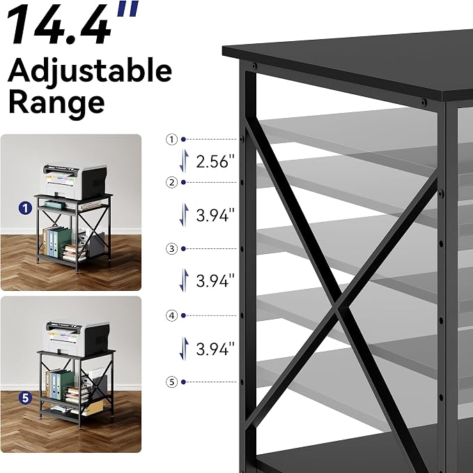 Warmiehomy 24"x24"x30" Large Printer Stand with Storage, 3 Tier Rolling Printer Cart Table, Mini Fridge Stand with Wheels, Use for 3D Laser Printer Home Office, Black