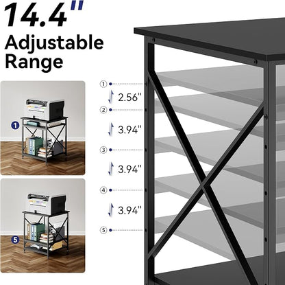 Warmiehomy 24"x24"x30" Large Printer Stand with Storage, 3 Tier Rolling Printer Cart Table, Mini Fridge Stand with Wheels, Use for 3D Laser Printer Home Office, Black