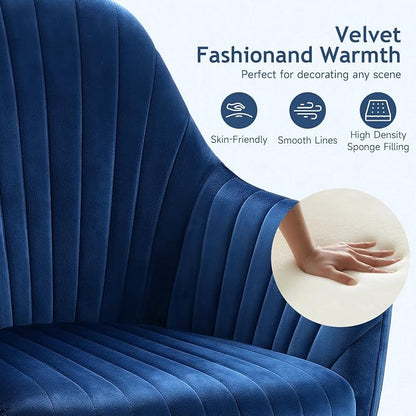 Warmiehomy Office Chair, Velvet Desk Chair for Women, Comfy Vanity Chair with Wheels, Home Computer Chair with Arm Rest for Bedroom, Royal Blue