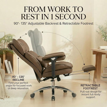 Efomao Big & Tall Desk Chair, Wide Executive Office Chair with Footrest Brown
