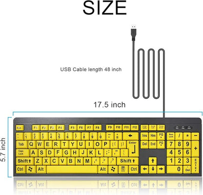 BOOGIIO Large Print Computer Keyboard, Wired USB High Contrast Keyboard with Oversized Print Letters for Visually Impaired Low Vision Individuals (Yellow+Black)