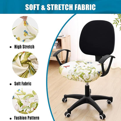 Smiry Printed Office Computer Chair Seat Covers, Stretch Fit Universal Desk Rotating Chair Cover Washable Removable Seat Cushion Protectors - Beige and Green