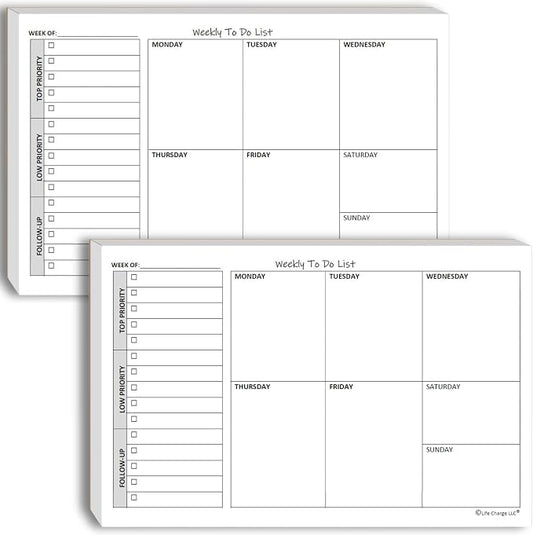 Life Charge Weekly TO DO List Notepads (2 Pack, 50 Pages Each) Task Pad Planner w/Daily Checklist, Priority ToDo & Note Sections. Desk Notebook Pad to Organize Office. 8.5 X 5.5, A5 Sheets.