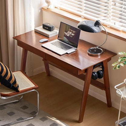 100% Solid Rubber Wood Desk Home Office Desk Mid Century Modern Writing Computer Desk with Drawer for Home Office 39"