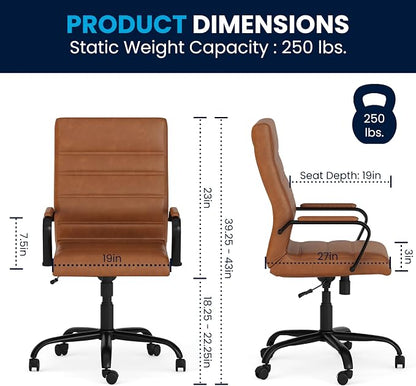 EMMA + OLIVER Faux Leather High-Back Swivel Home Office Desk Chair with Wheels, Padded Seat, and Armrests, Adjustable Height Multipurpose Office Chair, Brown/Black