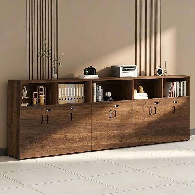 File Cabinet with Password Lock, Wood Lateral Filing Cabinet for Letter/A4 Files, 3 Drawer with Door, Printer Stand with Open Shelves for Home Office