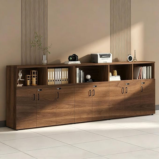File Cabinet with Password Lock, Wood Lateral Filing Cabinet for Letter/A4 Files, 3 Drawer with Door, Printer Stand with Open Shelves for Home Office