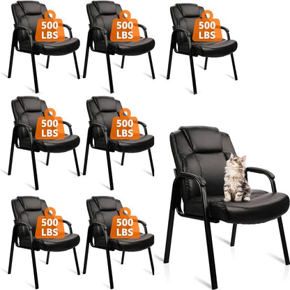 CLATINA Big Tall 500 LBS Wide Guest Chair Heavy Duty, Leather Side Reception Chairs with Padded Armrest No Wheels, Executive Office Desk Chair for Meeting Conference Waiting Room Home, Black 8 Pack