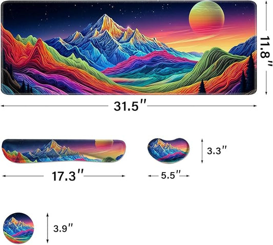 Desk Pad and Keyboard Wrist Rest, Large Mouse Pad + Keyboard Pad+Mouse Wrist Support, Non-Slip Desk Mat Protector for Office, Home 31.5×11.8 Inches Dazzling Galaxy