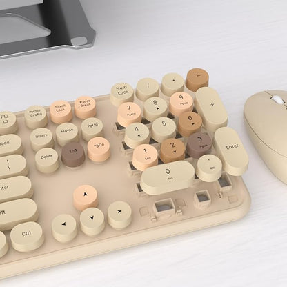 UBOTIE Colorful Wireless Keyboard and Mouse Combos, Retro Typewriter Floating Flexible Full-Sized Keys Computer Keyboard with Optical Mouse, 2.4GHz USB Connection for Windows Mac (Milk Tea -Colorful)