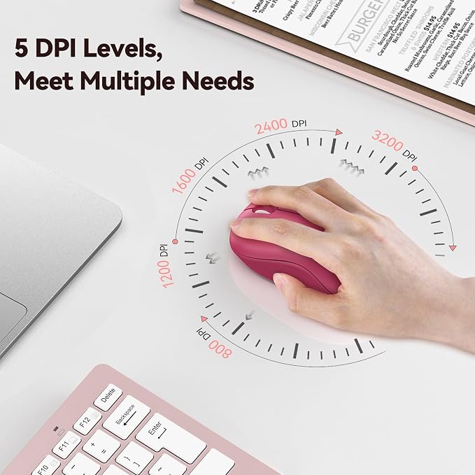 TECKNET Wireless Mouse for Laptop, 2.4G Silent Computer Mouse Quiet Click with 5 DPI Levels,Contoured Grip,Small Portable 30 Months Battery Cordless Mice for PC, Chromebook, Mac - Dark red