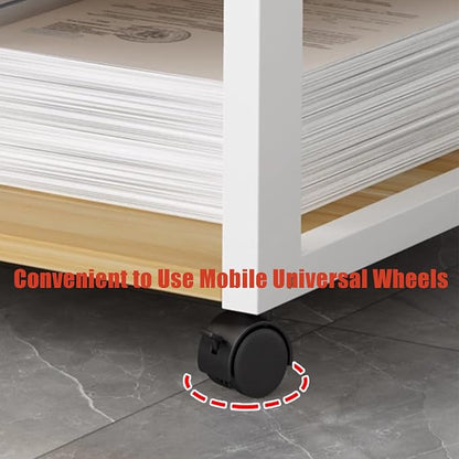 2 Tiers Rolling Under Desk Printer Stand,Office Movable Printer Desk with 4 Wheels & Lock Mechanism,Heavy Duty Storage Rack for Office and Home(Internal Height 10cm(3.9in), White)
