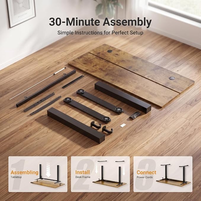 Claiks Electric Standing Desk, 35 x 20 Inch Small Height Adjustable Sit Stand Desk for Home Office, Computer Desk with Memory Presets, Cable Management&Headphone Hooks, 156 lbs Capacity, Rustic Brown