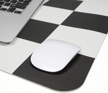 Non-Slip Checkered Desk Mat, 31.5"x12", White Black | Waterproof PU Leather, Large Blotter, Easy Clean, For Work/Home/Decor