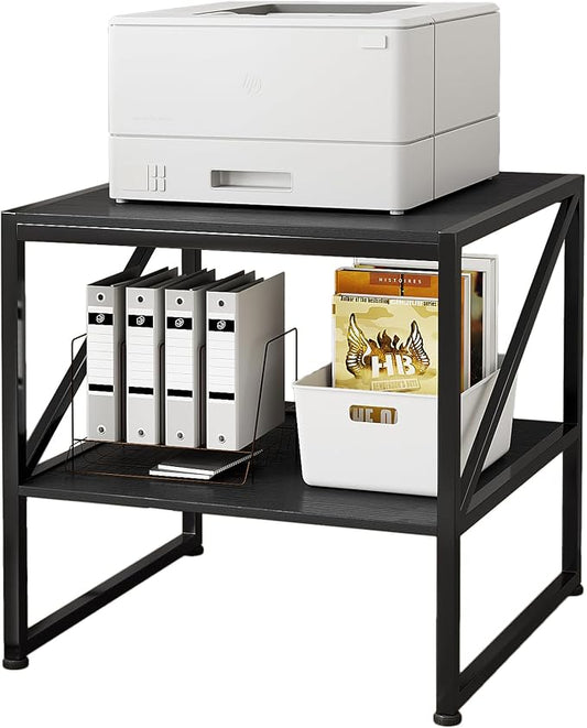 2-Tier Large Priner Stand with Storage Shelf, 20"×20" Under Desk Printer Table for Home Office, Mini Fridge Stand, End Table for Living Room, Heavy Duty Storage Rack for Scanner Fax Machine, Black