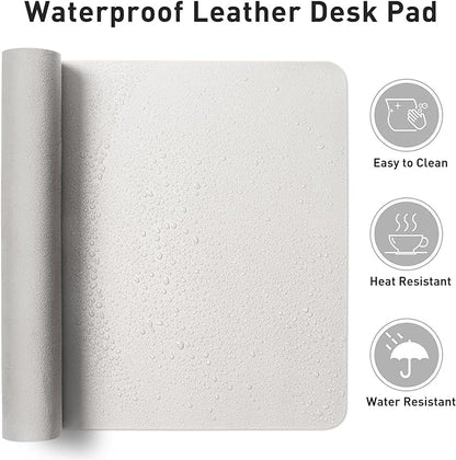 Aothia Faux Leather Desk Mat - Non-Slip PU Leather Desk Blotter, Waterproof Writing Surface, Large Desk Pad for Office & Home (Off-White, 55" x 17")