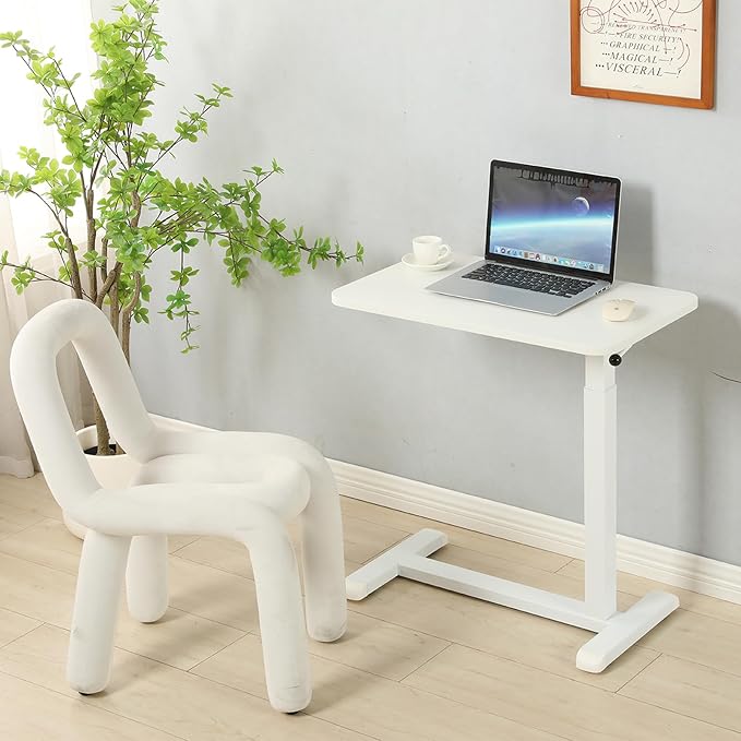 Height-Adjustable Mobile Standing Desk 30" Rolling Laptop Table with Gas Spring Riser & Wheels Ideal for Offices Home Medical or School Use Circular Table Leg Design for Smooth Rolling