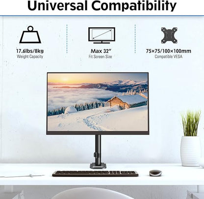 MOUNTUP Single Monitor Mount, Adjustable Monitor Stand for Max 32 Inch Flat Curved Computer Screen, Monitors Arm Desk Mount Fit VESA 75x75& 100x100, up to 17.6lbs, with C-Clamp and Grommet Base, Black