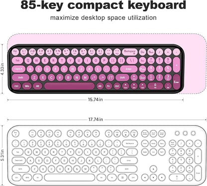 MOFII Wireless Keyboard and Mouse Combo, Compact Small Keyboard with Large Print, 2.4GHz Retro Typewriter Keyboard, Quiet Click Mouse for PC, Laptop, Desktop, Windows (Black Pink Gradient)