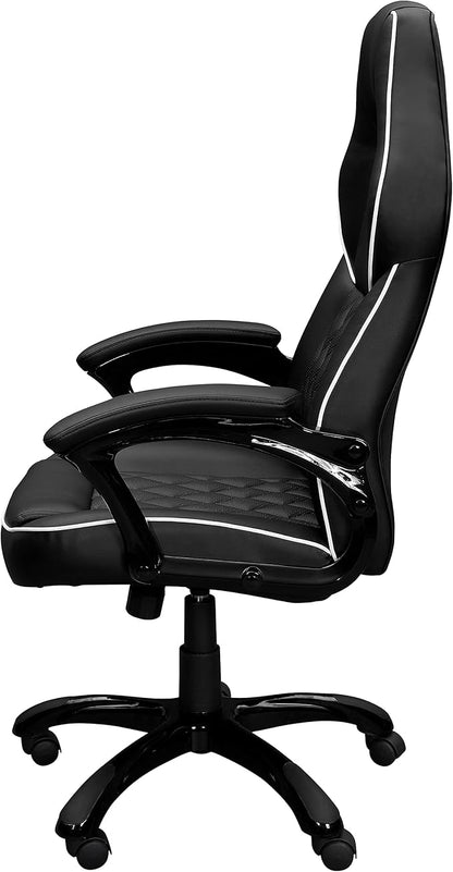 Techni Mobili PU Leather Executive Chair with Padded Armrests, Height Adjustable Racing Style Office Chair with Tilt Control, Black