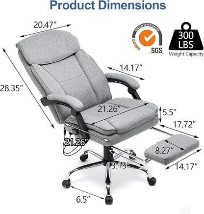 HOMREST Reclining Office Chair with 4-Point Massage, Breathable Fabric Executive Chair with Retractable Footrest, Ergonomic Computer Chair with High Back, Reclining Gaming Chair for Home, Grey