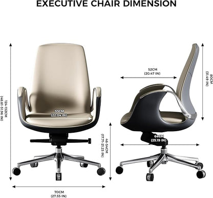 TOMU Genuine Leather Executive Office Chair, Executive Guest Chair, Mid Back Comference Office Chair for Office Comference Room Table,Swivel with Wheels, (Cream)