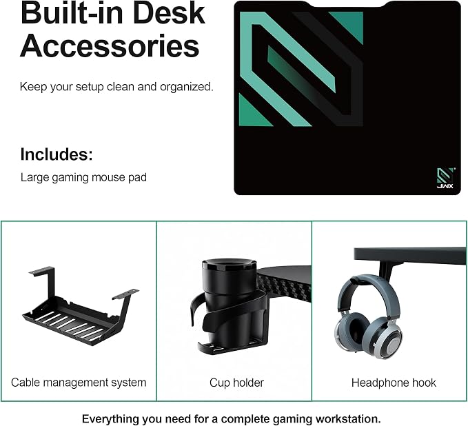 JWX Dual Motor L Shaped Standing Desk 63”, Electric Height Adjustable Gaming Desk with Memory Presets, Child Lock, Sit Stand Reminder, Carbon Fiber Desktop, Cable Management, Cup Holder
