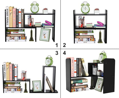 PAG Desk Organizer Desktop Shelf Adjustable Countertop Bookshelf Small Table Shelves Book Organizer Office Organization for Desk, Black