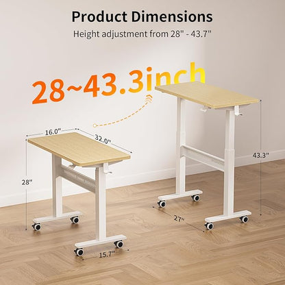 WALKINGDESK Mobile Walking Pad Desk with Wheels, Pneumatic Small Rolling Standing Desk Riser Height Adjustable (28-43.7") for Treadmill, Portable Computer Table for Home Office, Oak