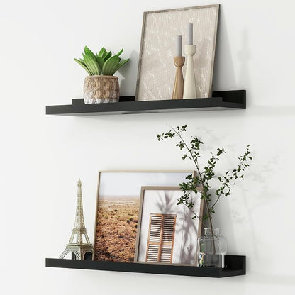 FLYJOE Picture Ledge Shelf, Floating Shelves Set of 2, 24 Inches Nursery Book Shelves for Toys Storage, Kids Bookshelf Wall Mounted for Living Room Bedroom Decor Books Photo Frames, Black