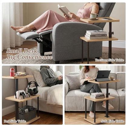 Faesun C Table End Table Adjustable Height, 360°Swivel TV Tray Table for Small Spaces, Small Nightstand for Living Room, Bedroom, Oak