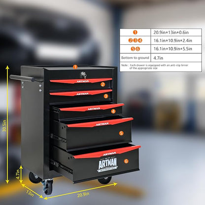 RYH 5 Drawers Rolling Tool Chest - Heavy Duty Mobile Tool Cart with Locking Wheels & Ball Bearing Drawers 30.5" H x 20.9" W x 13" D, Garage Tool Storage Cabinet (Black, 5 Drawers)