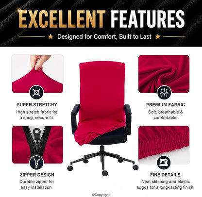 Elastic Computer Chair Cover with Durable Zipper - Protective Removable Washable Universal Office Desk Chair Seat Slip Cover - Stretchy Soft Anti-dust Desk Chair Seat Protector for Dogs, Cats, Pets