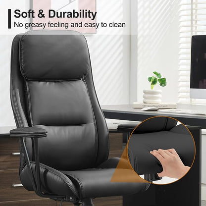 High Back Office Desk Chair,Ergonomic Reclining Office Chair,Modern Swivel Computer Chair,Conference Room Chairs,Black Leather Chair with Lumbar Support,330lbs (Pure Black)