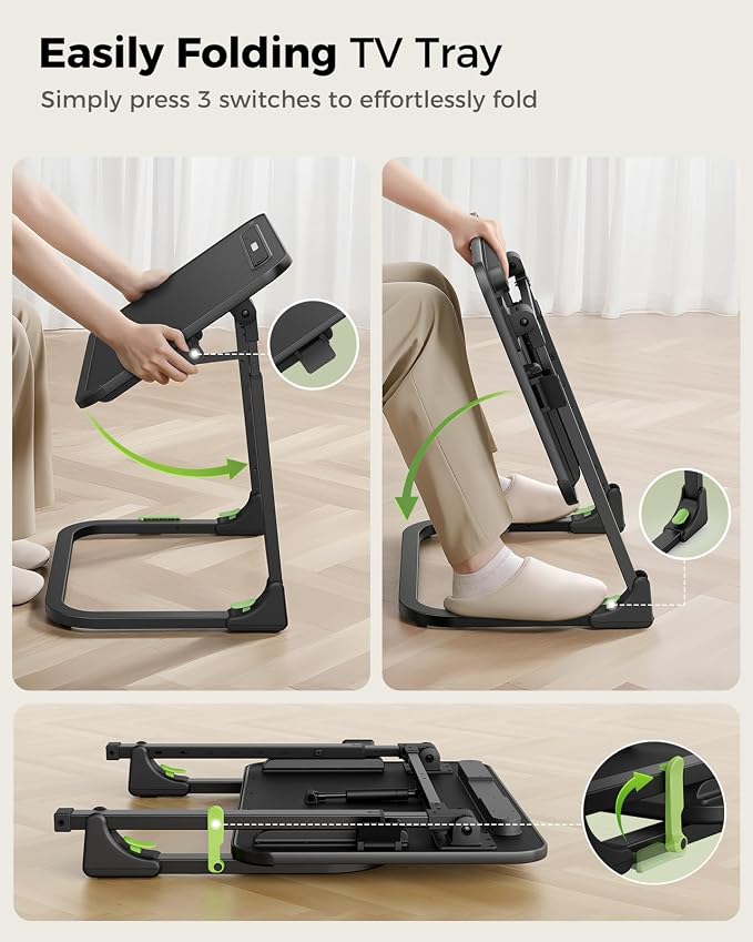 SAIJI Folding TV Tray Table, Height & Tilt Adjustable Sturdy TV Dinner Tray Tables, Multifunction Foldable Trays for Eating, Working, Crafting on Couch & Bed, Living Room Laptop Desk