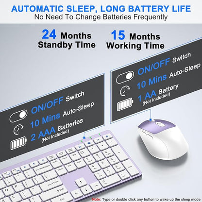 Wireless Keyboard and Mouse Combo, Full Size Silent Ultra Thin Keyboard with Magnetic Wrist Rest, Optical Mouse, 2.4G Lag-Free Cordless Mice Keyboard Set for Computer, Mac, Laptop, PC, Windows