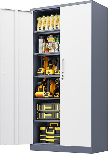 Metal File Cabinet,Locking Storage Cabinet with 2 Doors and 5 Adjustbale Shelves,Steel Tool Cabinet for Garage,Basement,Home Office