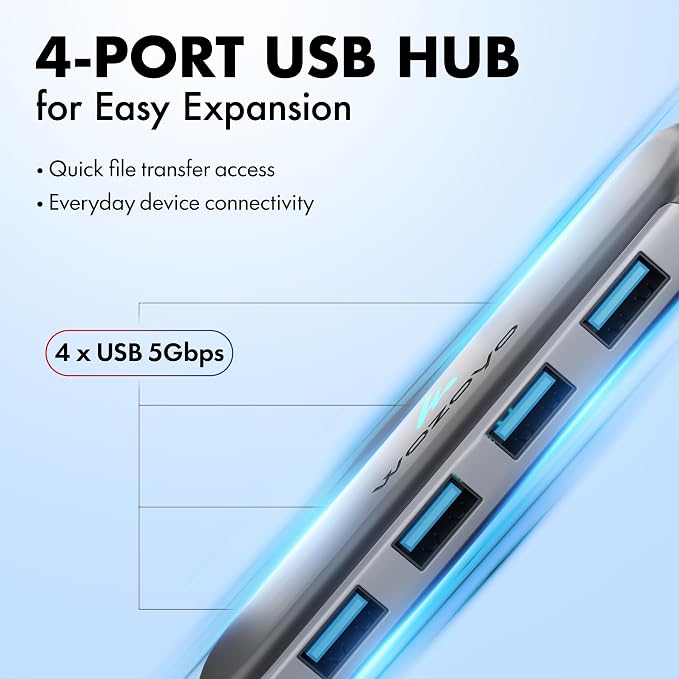 USB A to 4 Port Wozoyo USB 3.2 Hub, 4X USB 5Gbps, Data Transfer Speed Upto 5Gbps and 30cm Cable, Multiport USB Splitter for Laptop and Desktop, Plug and Play, Compact and Portable USB Expansion Hub
