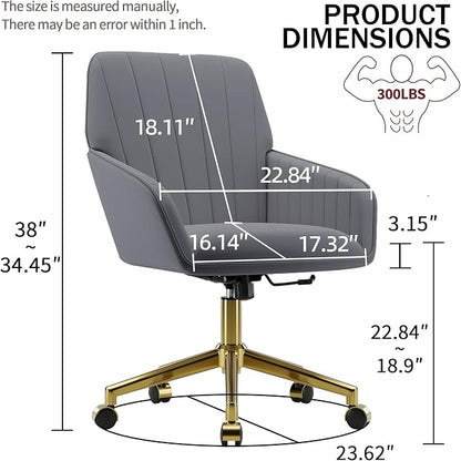 YISHENG Velvet Office Desk Chair with Gold Base, with Wheels,Modern Height Adjustable 360 Degree Swivel Upholstered Vanity Chairs with Arms for Living Room Bedroom，Gray