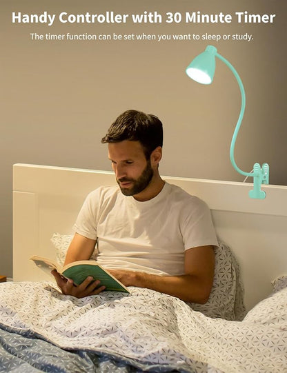BOHON Desk Lamp with Clamp, Clip on Light, 5 Color 10 Brightness, Teal | 10W 38 LED Flexible Gooseneck Clip Lamp, Auto Off Timer, Desk Lights for Office Home Bed Bedside Reading, Adapter Include